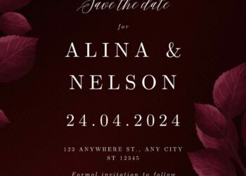 Garden Burgundy Flower Canva Wedding Invitation Templates