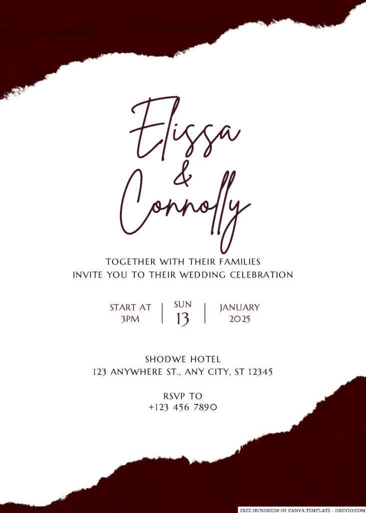 Free Editable White Burgundy Paper Color Wedding Invitation