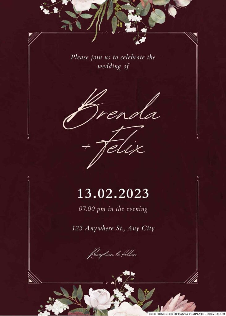 Free Editable Burgundy Terracotta Flower Bouquet Wedding Invitation