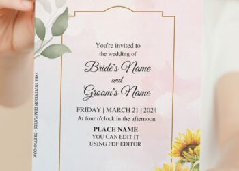 (Free Editable PDF) Colorful Spring Sunflower Wedding Invitation Templates