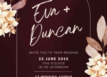 Free Editable Burgundy Watercolor Autumun Flower Wedding Invitation