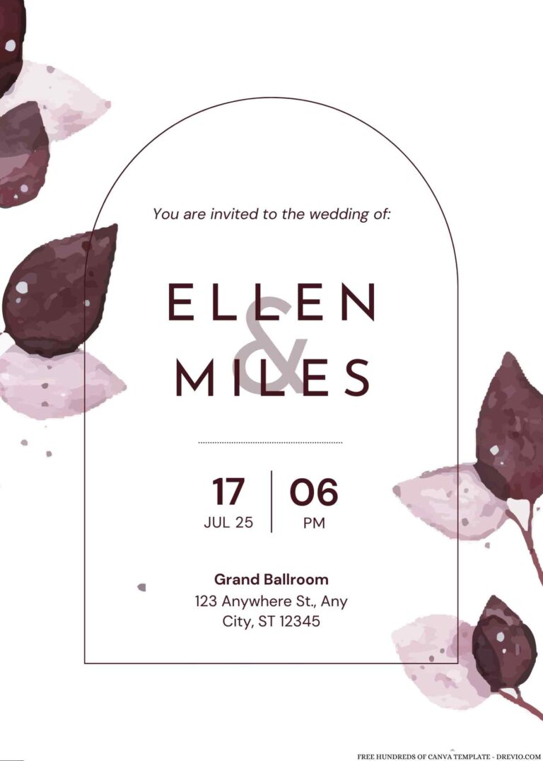 Free Editable Watercolor Tropical Burgundy Wedding Invitation