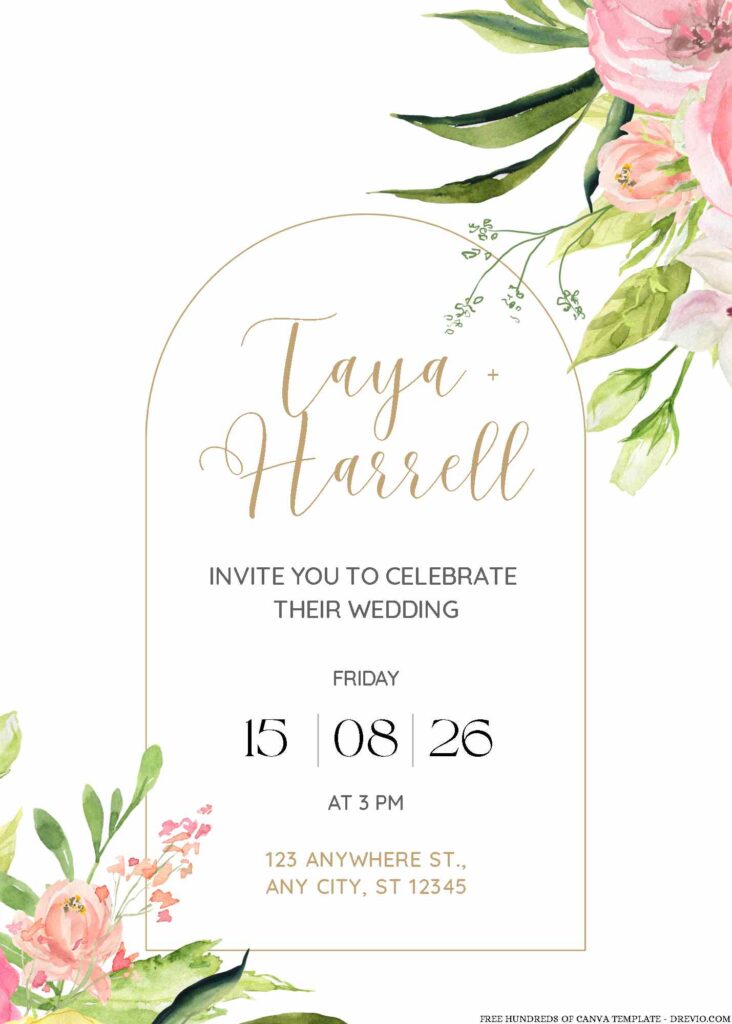 Free Editable Spring Watercolor Floral Wedding Invitation