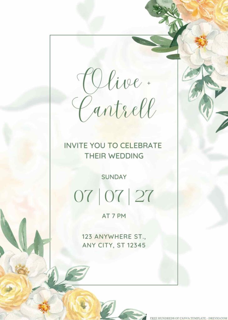 Free Editable Watercolor Greenery White Peonies Wedding Invitation