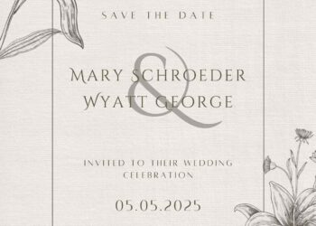 Floral Line Vintage Canva Wedding Invitation Templates