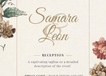 Drawing Vintage Beautiful Flower Canva Wedding Invitation Templates