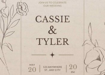 Vintage Minimalist Hand Drawn Floral Canva Wedding Invitation Templates