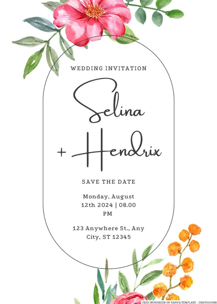 Free Editable Watercolor Spring Flower Wedding Invitation