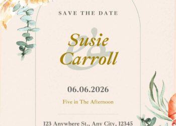 Vintage Garden Floral Orange Canva Wedding Invitation Templates
