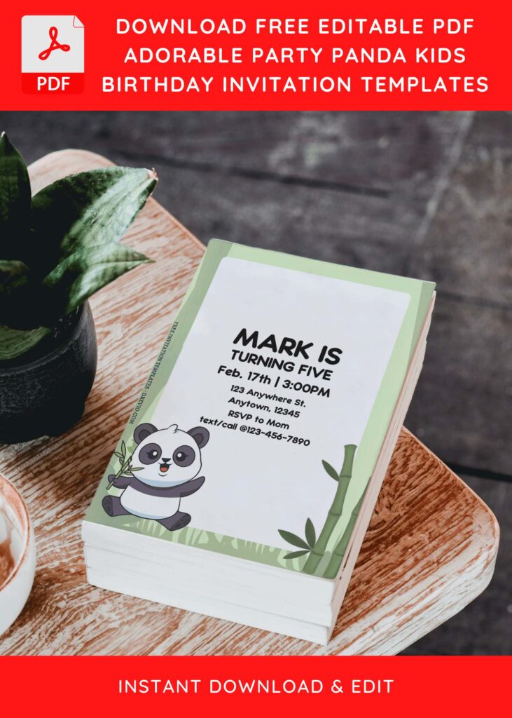 (Free Editable PDF) Adorable Baby Panda Birthday Invitation Templates D