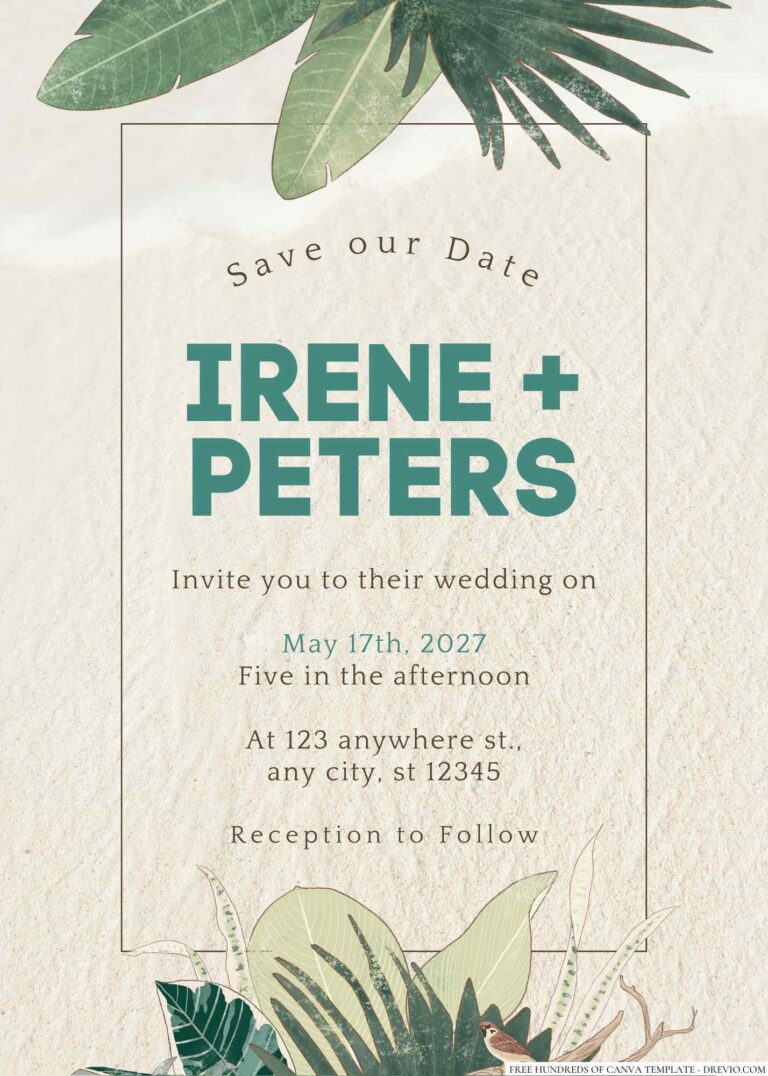 Free Editable Tropical Leaves Frame Floral Wedding Invitation