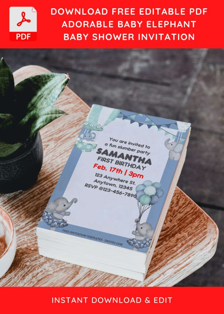 (Free Editable PDF) Little Peanut Elephant Birthday Invitation Templates D