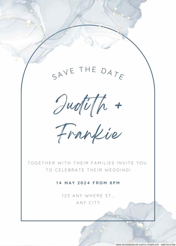 Free Editable White Navy Blue Floral Watercolor Wedding Invitation