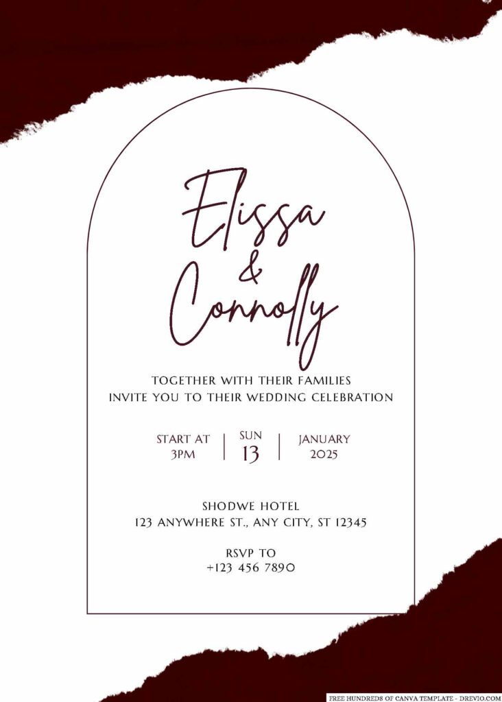 Free Editable White Burgundy Paper Color Wedding Invitation