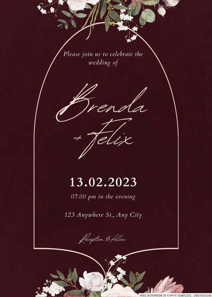 Free Editable Burgundy Terracotta Flower Bouquet Wedding Invitation