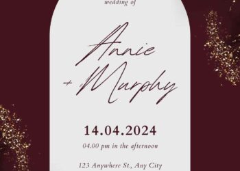 Burgundy Ink Black Gold Canva Wedding Invitation Templates