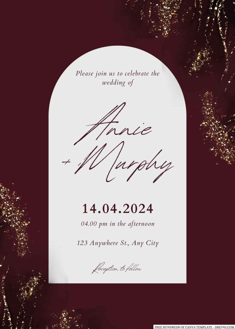 Burgundy Ink Black Gold Canva Wedding Invitation Templates