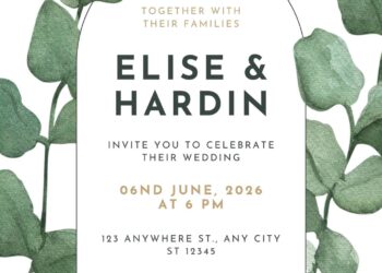 Free Editable Watercolor Leaves Green Garden Wedding Invitation