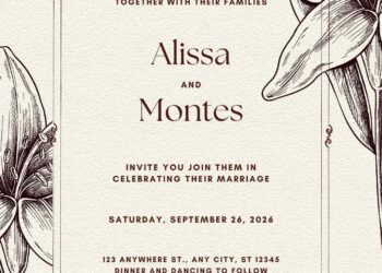 Free Editable Vintage Line Floral Garden Wedding Invitation