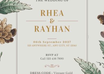 Free Editable Vintage Painting Brown Red Flower Wedding Invitation