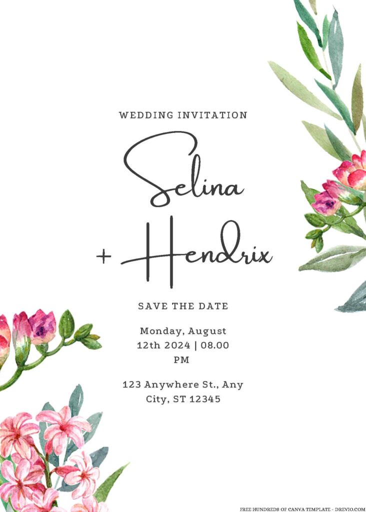 Free Editable Watercolor Spring Flower Wedding Invitation