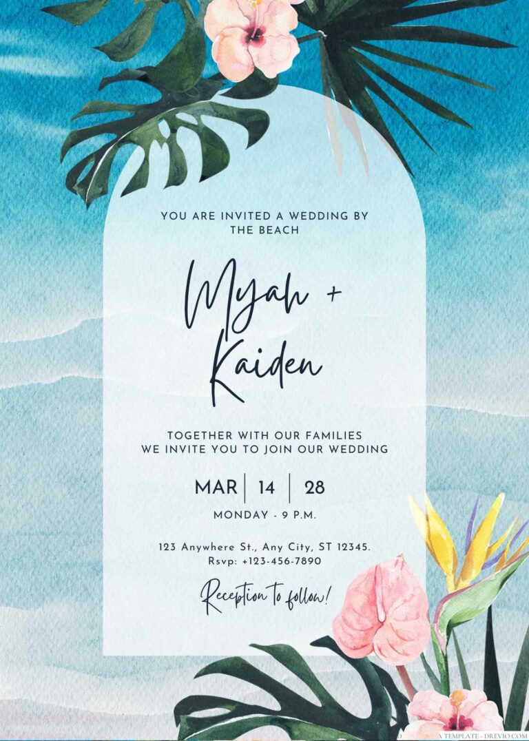 Free Editable Tropical Summer Flower Wedding Invitation