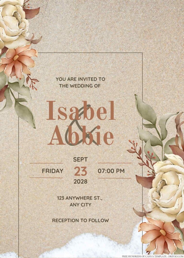 Free Editable Watercolor Autumn Floral Orange Wedding Invitation