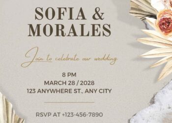 Free Editable Watercolor Boho Tropical Beach Wedding Invitation