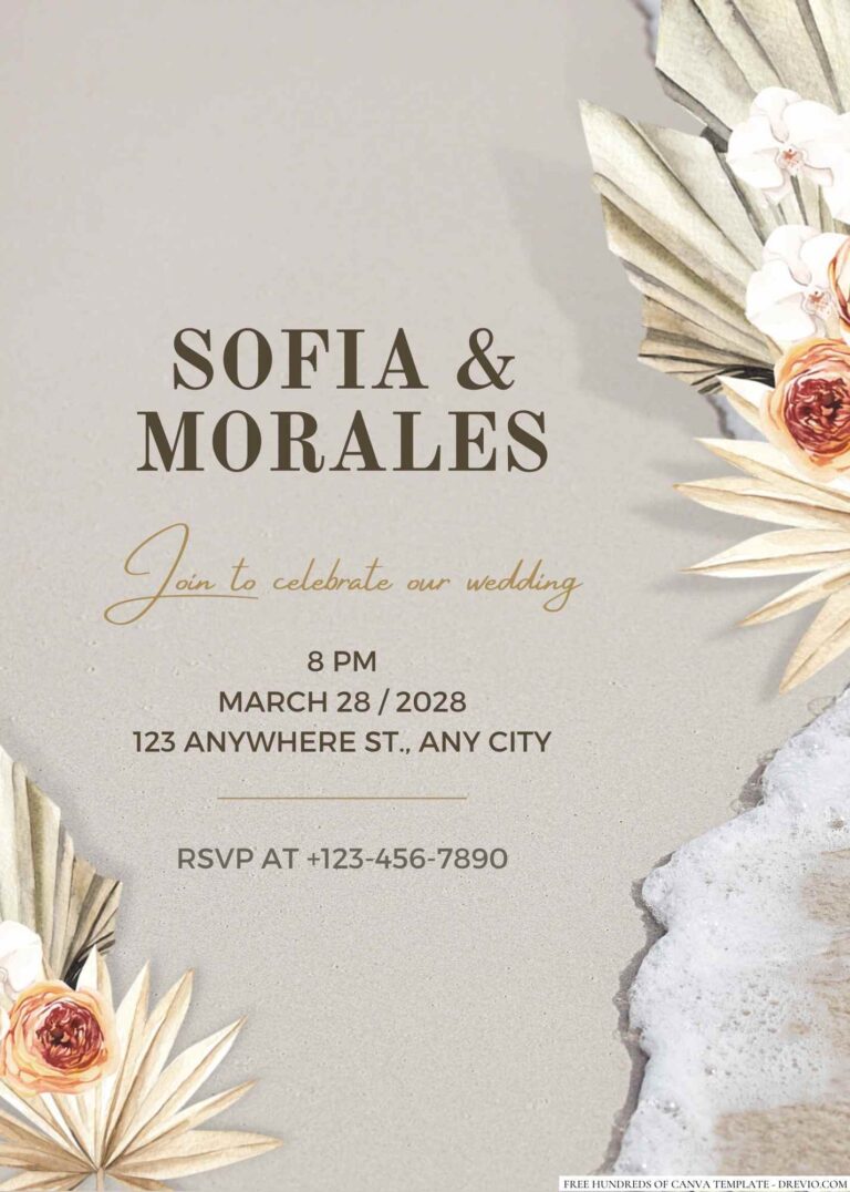 Free Editable Watercolor Boho Tropical Beach Wedding Invitation