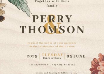 Free Editable Beach Beautiful Flower Wedding Invitation