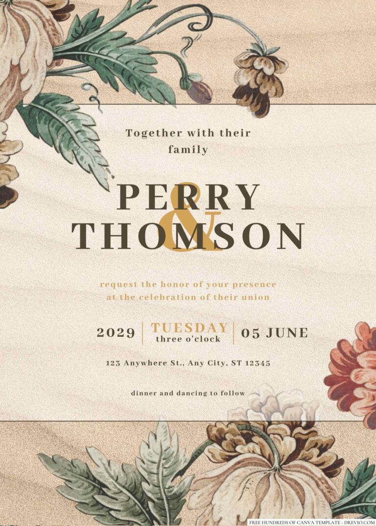 Free Editable Beach Beautiful Flower Wedding Invitation