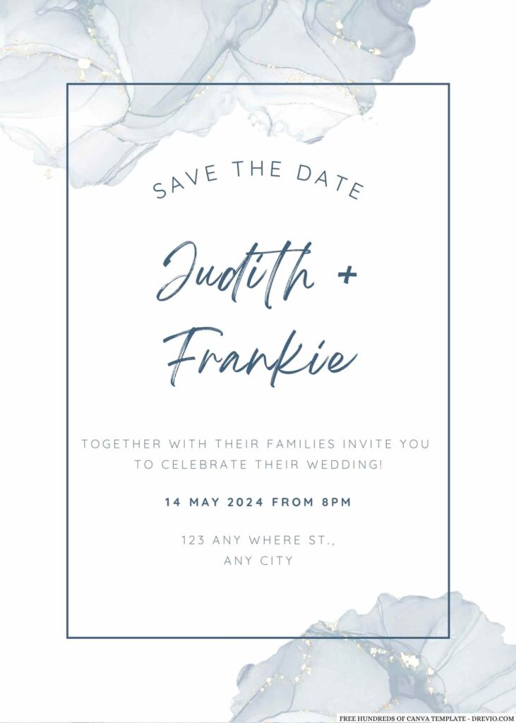 Free Editable White Navy Blue Floral Watercolor Wedding Invitation
