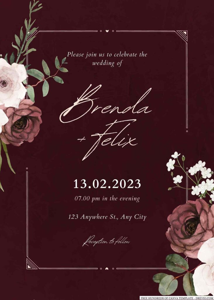 Free Editable Burgundy Terracotta Flower Bouquet Wedding Invitation