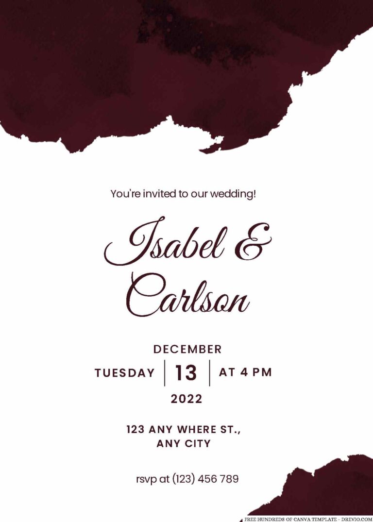 Free Editable Burgundy Watercolor Splash Wedding Invitation