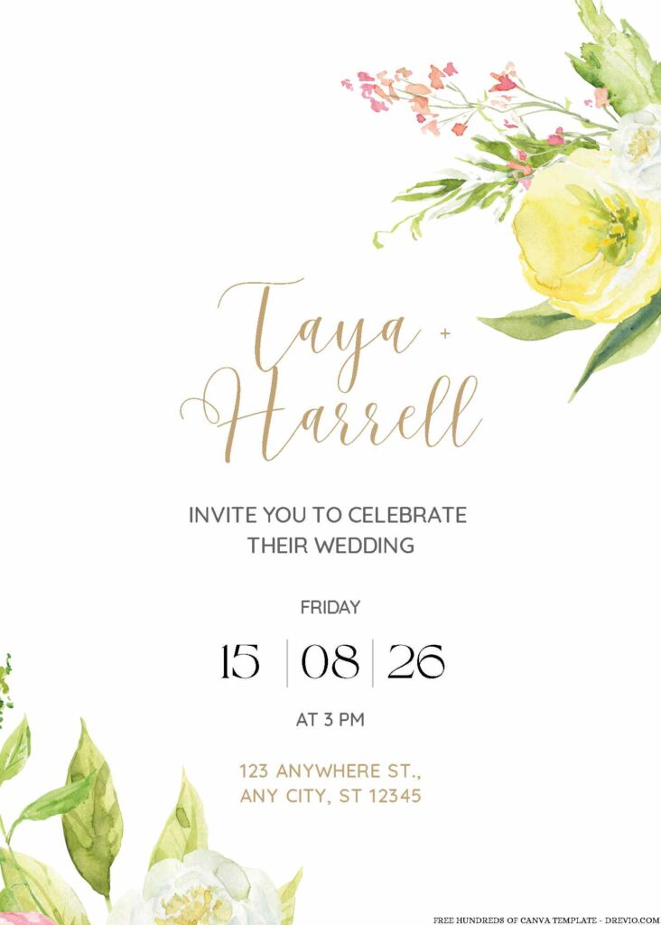 Free Editable Spring Watercolor Floral Wedding Invitation