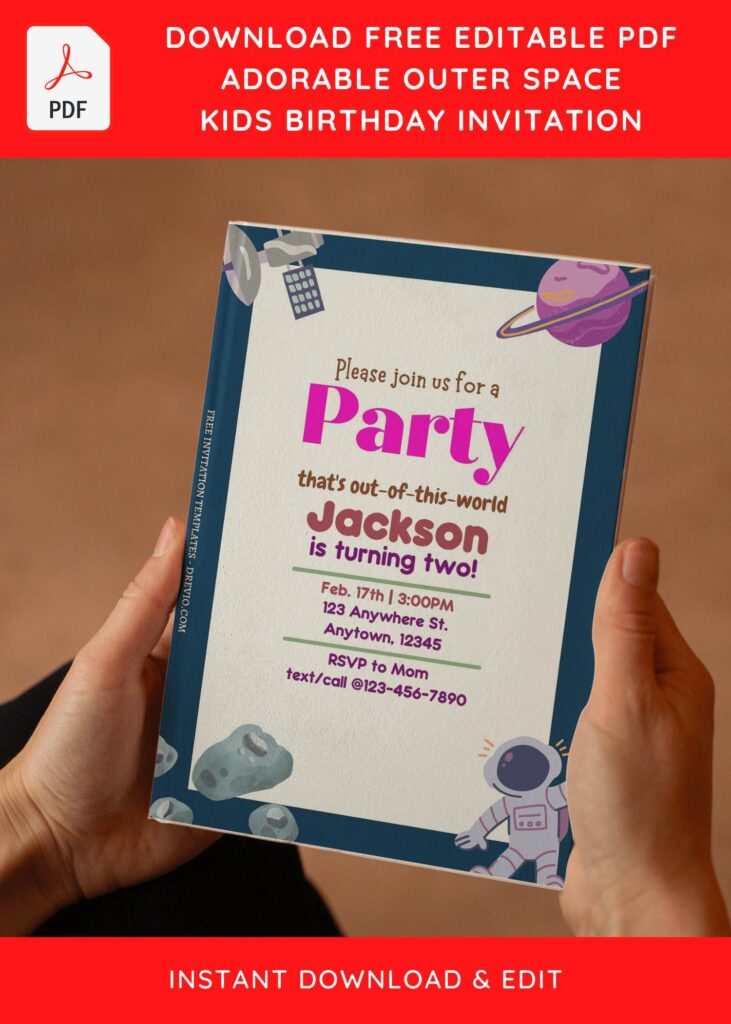 Free Editable PDF Cute Outer Space Birthday Invitation Templates