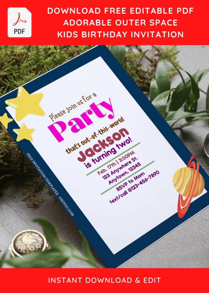 Free Editable PDF Fun Outer Space Birthday Invitation Templates