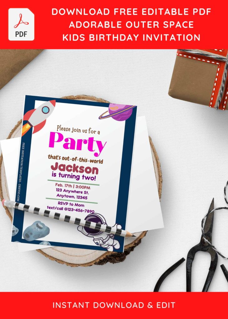 Free Editable PDF Outer Space Birthday Invitation Templates For Toddlers