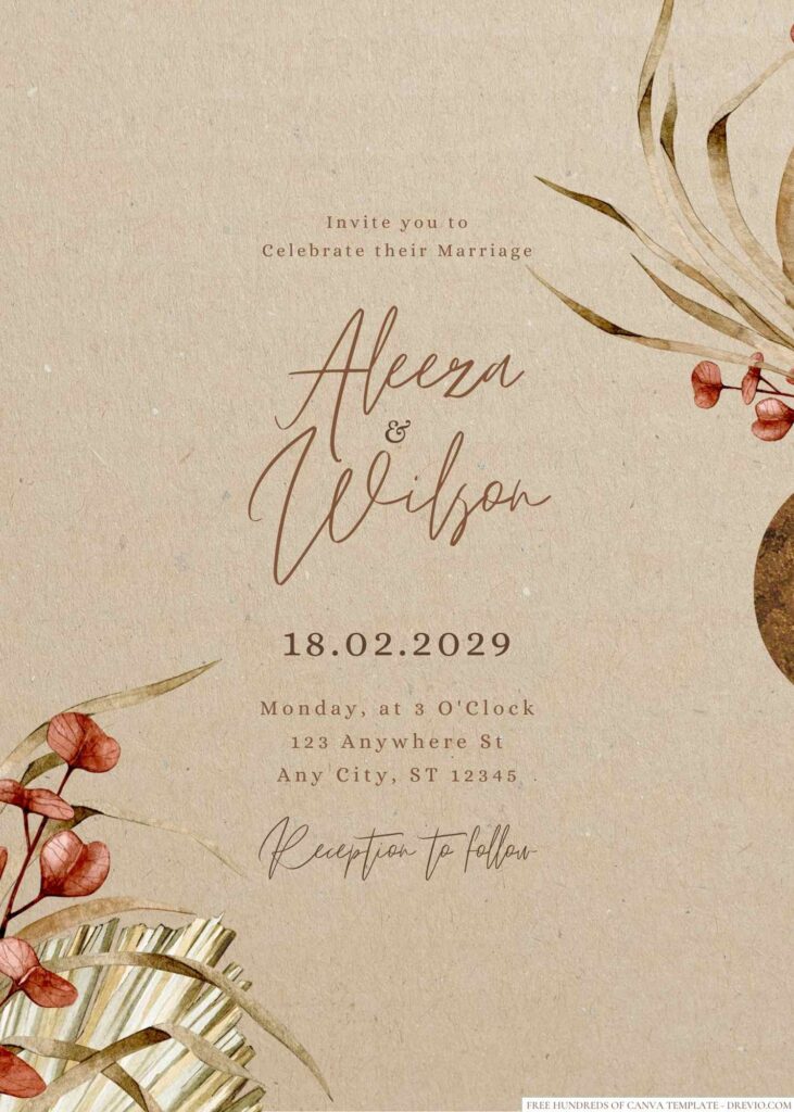 Free Editable Rustic Tropical Watercolor Floral Wedding Invitation