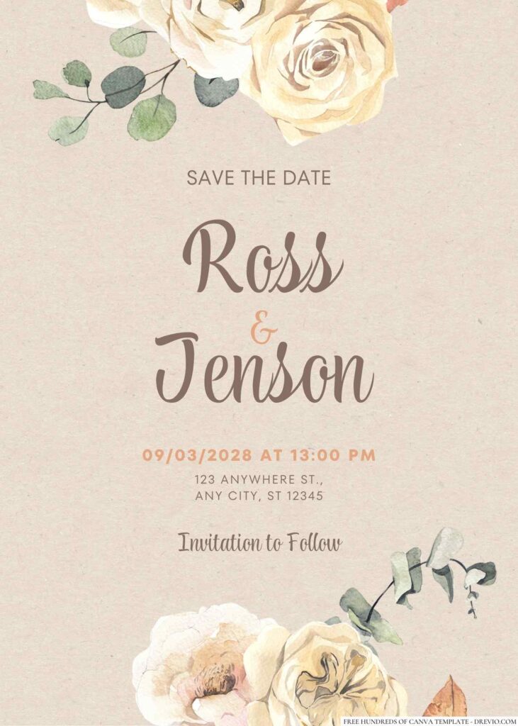 Free Editable Rustic Autumn Flower Watercolor Wedding Invitation 