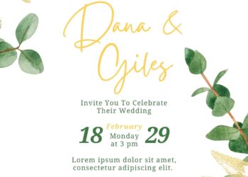 22+ Minimalist Greenery Eucalyptus Gold Glitter Canva Wedding Invitation Templates