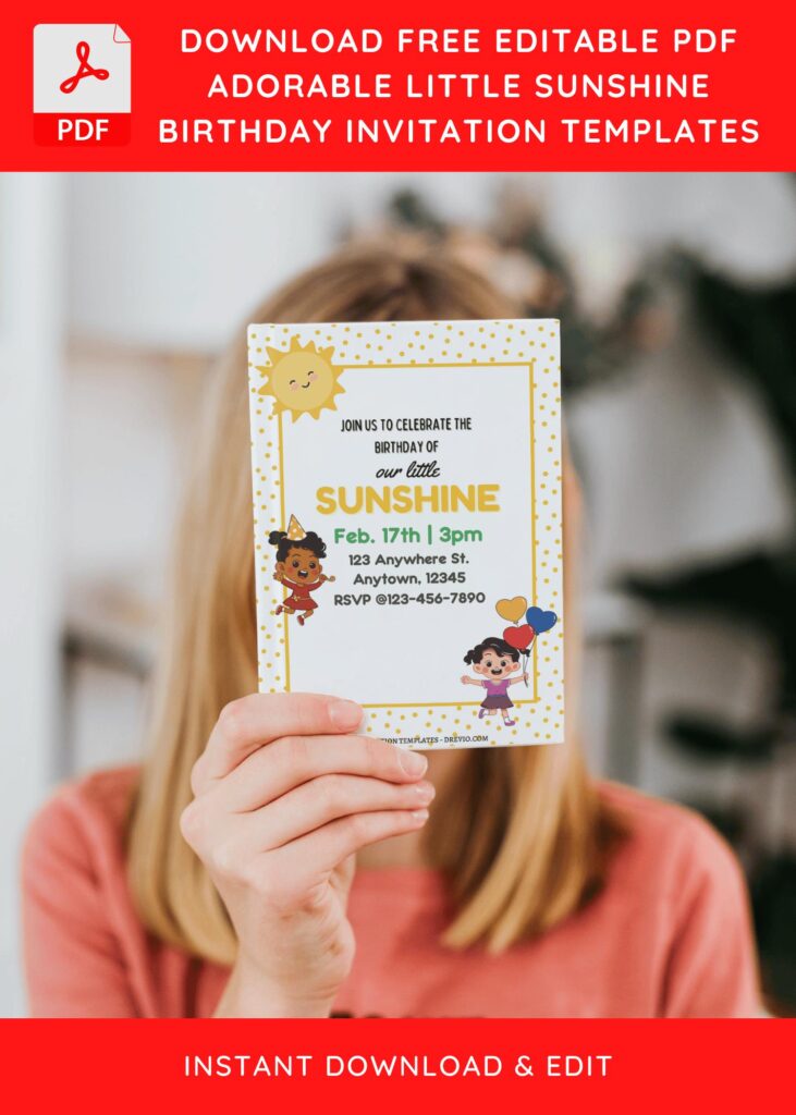 (Free Editable PDF) Little Sunshine Birthday Invitation Templates J