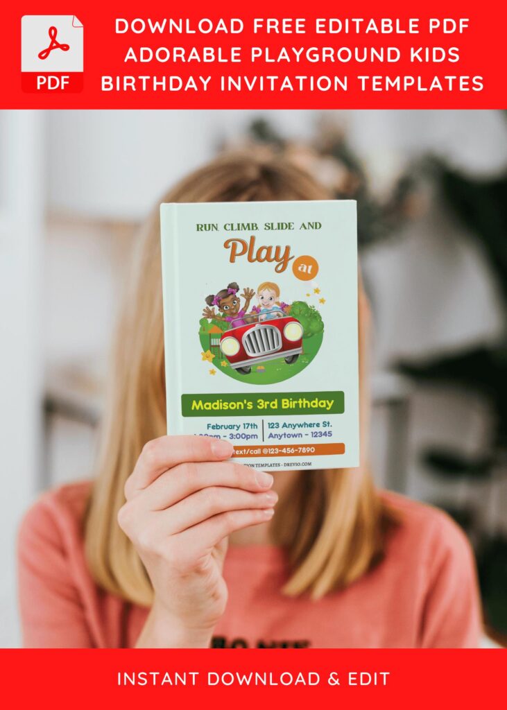 (Free Editable PDF) Playground Kids Birthday Party Invitation Templates J