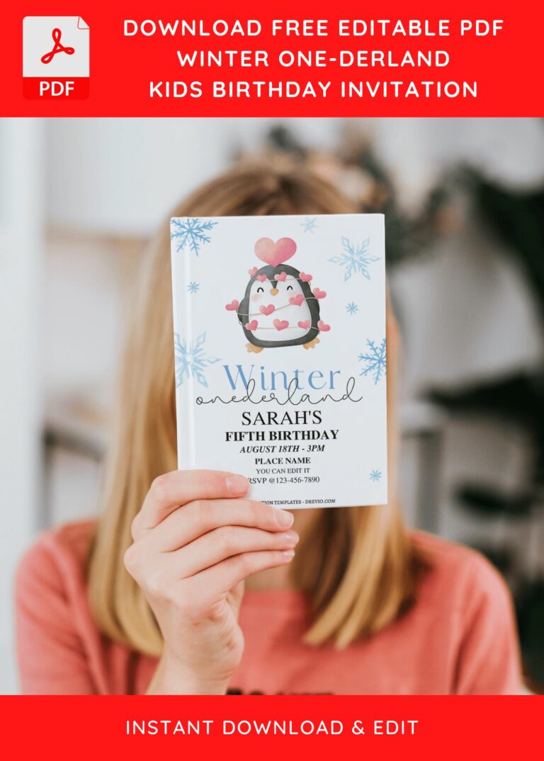 (Free Editable PDF) Magical Winter Onederland Birthday Invitation Templates J