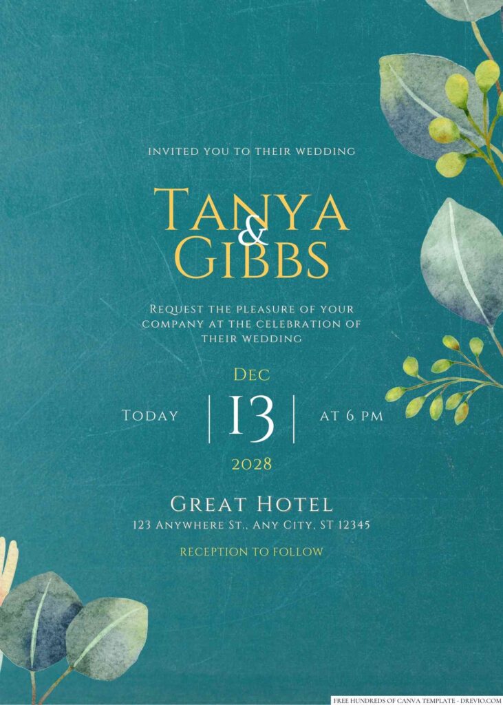 Free Editable Chalkboard Eucalyptus Watercolor Wedding Invitation
