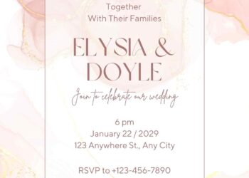 Free Editable Rose Gold Pink Alcohol Ink Wedding Invitation
