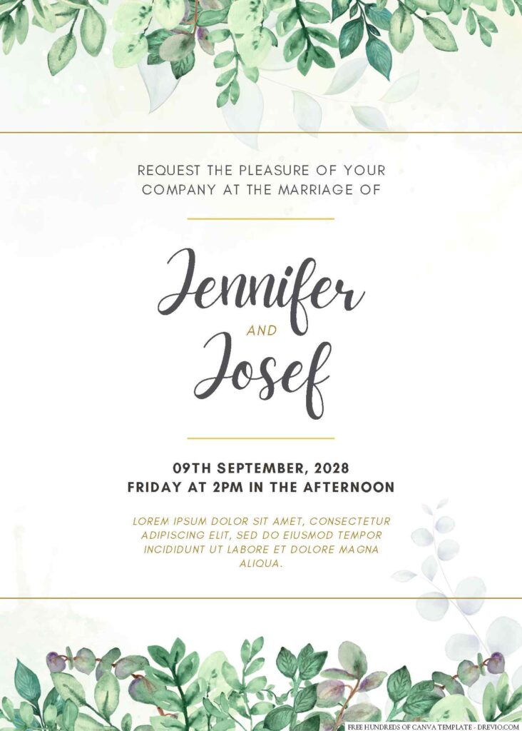 Free Editable Minimalist Greenery Floral Watercolor Wedding Invitation