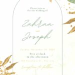 18+ Minimalist Greenery Gold Leaves Canva Wedding Invitation Templates 