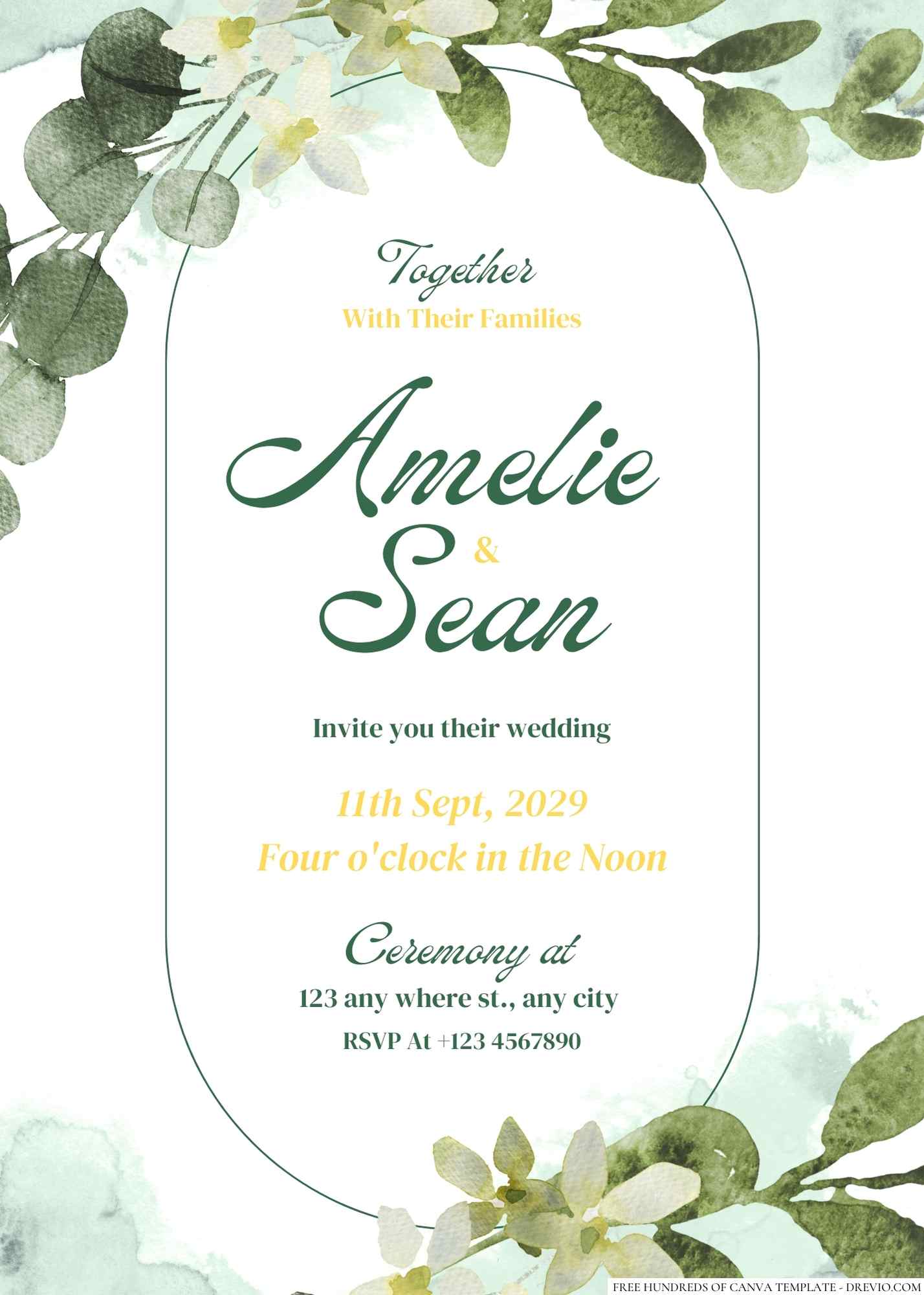 18+ Minimalist Greenery White Floral Canva Wedding Invitation Templates