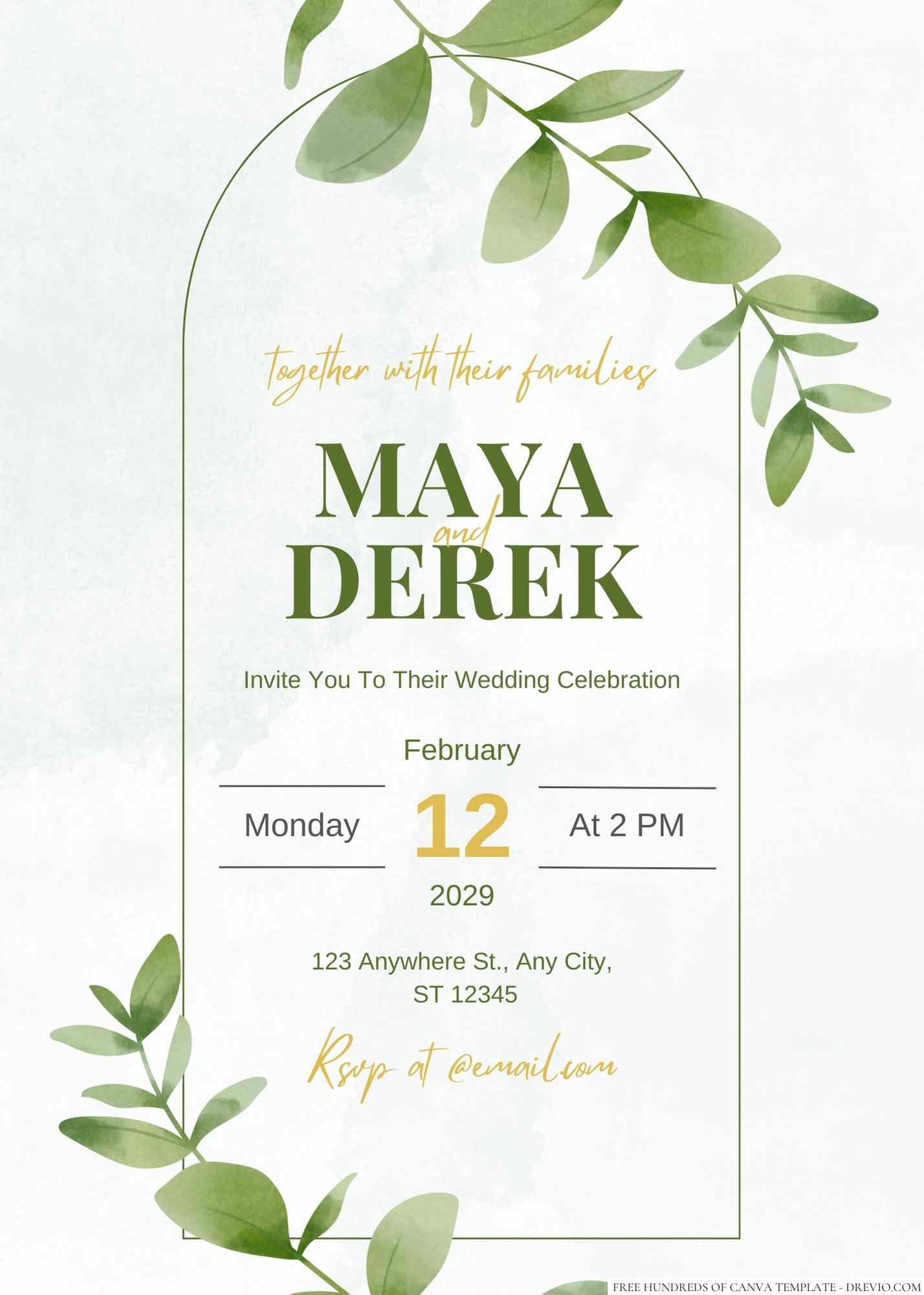 +18 Minimalist Greenery Rustic Leaves Canva Wedding Invitation Templates